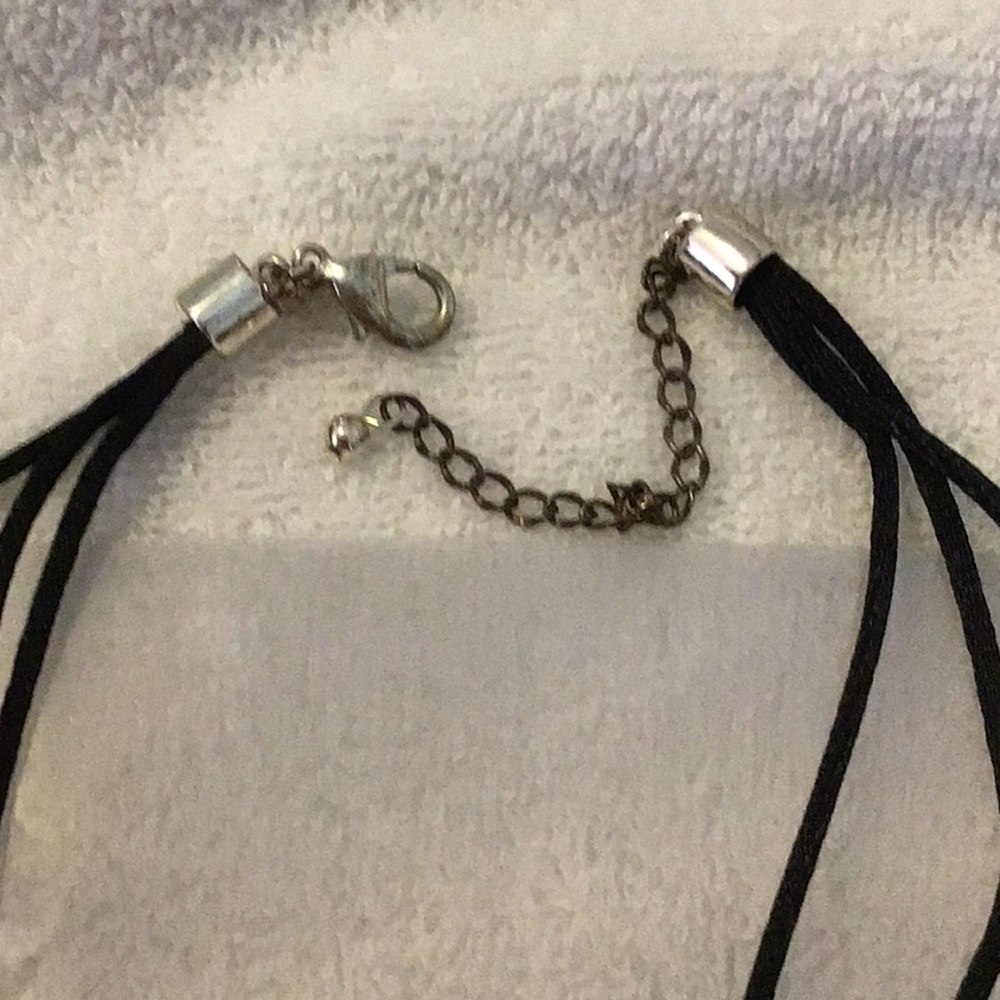 BLACK CORDED & TIERED INSPIRATIONAL NECKLACE, never worn - Picture 5 of 8